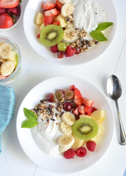 Greek yogurt fruit salad in a bowl