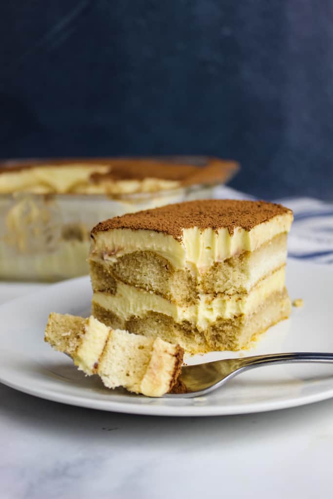 gluten free and dairy free tiramisu bite with fork 