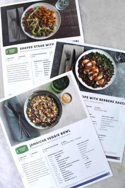 Recipe cards from green chef