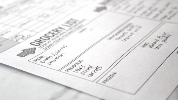 Grocery list section of meal plan template