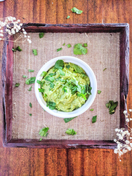 guacamole in white ramekin