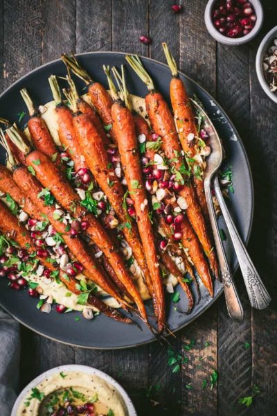 Harissa Carrots with Toasted Hazelnuts and Pomegranate