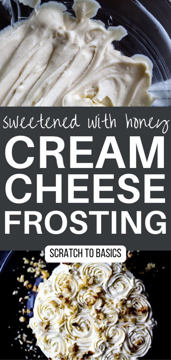 cream cheese frosting sweetened with honey - close up picture and decorated cake picture