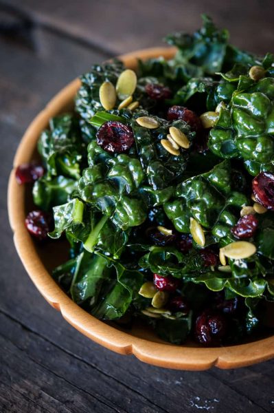 Kale salad with cranberries and pumpkin seeds recipe by GFree foodie
