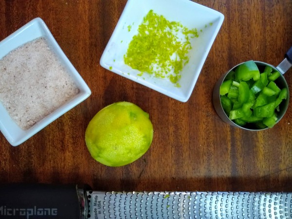 Salt, zested lime, jalepenos ready to go.