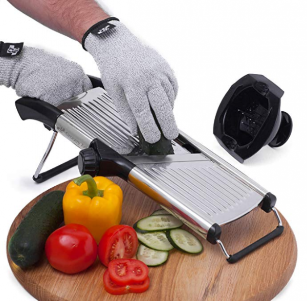 Mandoline slicer in use