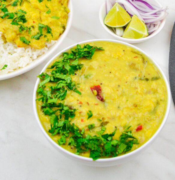 Mango curry in a bowl on a table