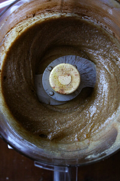 cinnamon maple walnut butter on a food processor