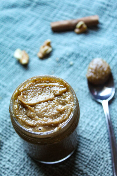 maple walnut butter on a glass jar