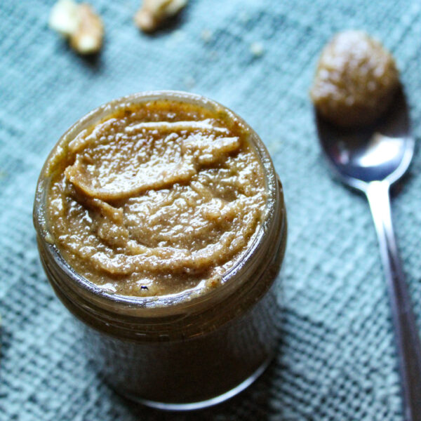 maple walnut butter in a glass jar