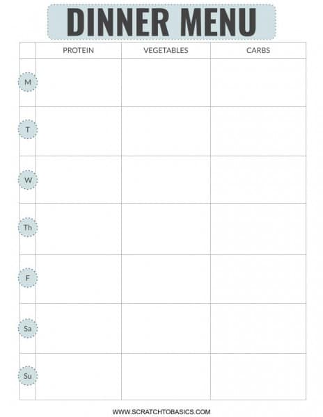 Monthly Menu Calendar Template