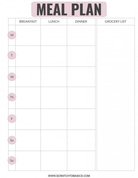 Weekly Meal Planner Template With Snacks from www.scratchtobasics.com