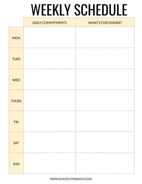 Weekly Dinner Menu Template from www.scratchtobasics.com