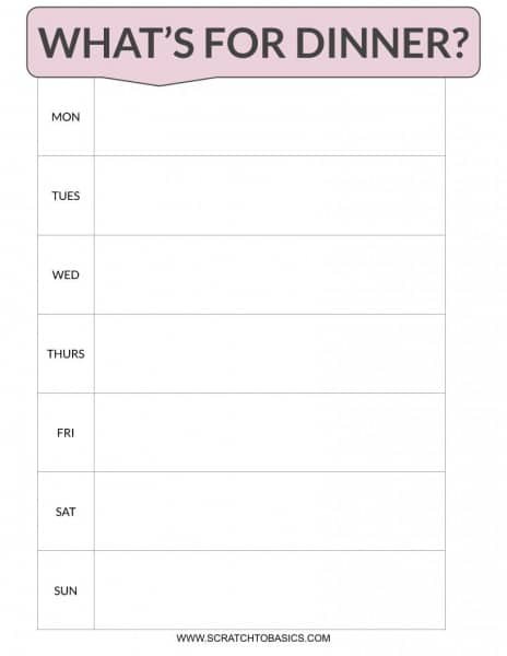 Meal Calendar Template from www.scratchtobasics.com