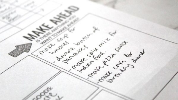 Make ahead section of meal plan template