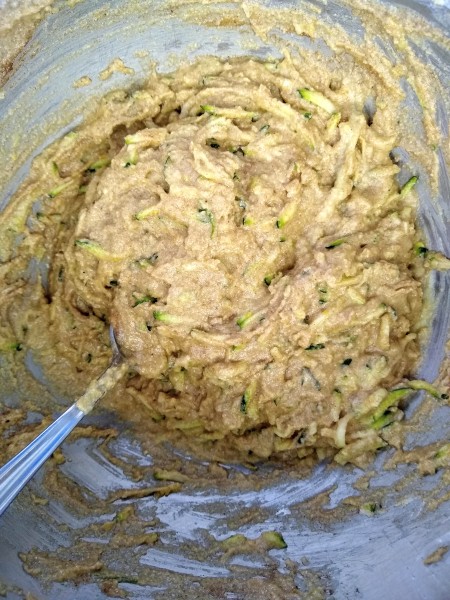 Mixed ingredients for zucchini muffins