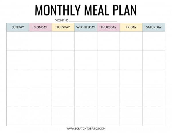 Diet Calendar Template from www.scratchtobasics.com