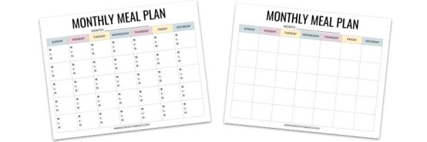 Monthly meal planning template preview