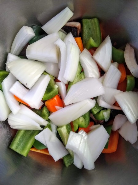 after the peppers, add the diced onion