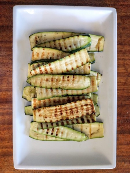 Grilled zucchini goes great with BBQ grilled chicken in this gluten free meal plan.