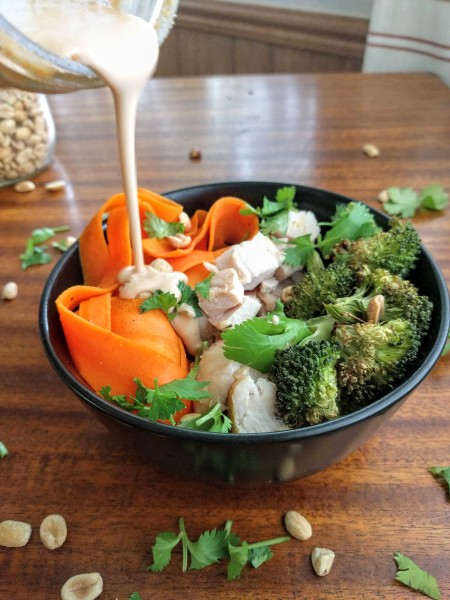 Thai chicken bowls is the meal for Monday in this healthy gluten free meal plan.