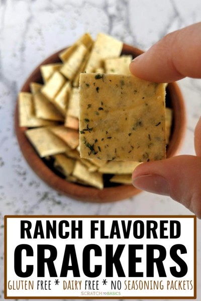 Ranch flavored crackers - closeup view of one. These are gluten free, dairy free, and they don't use any seasoning packets.