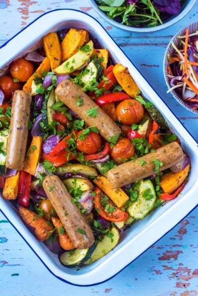 Honey and mustard sausage tray bake