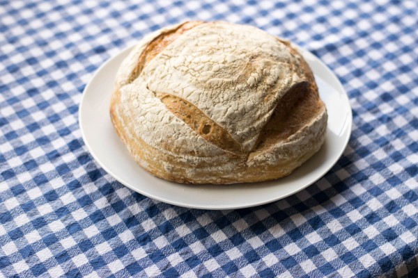 A boule of sourdough bread - fermented to give a delicious tang.