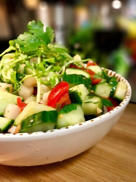 Spicy cucumber tomato and water chestnut salad