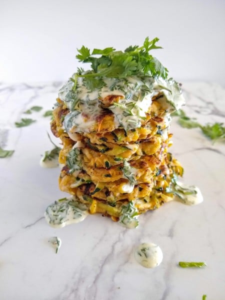 Zucchini fritters with cilantro lime mayo sauce