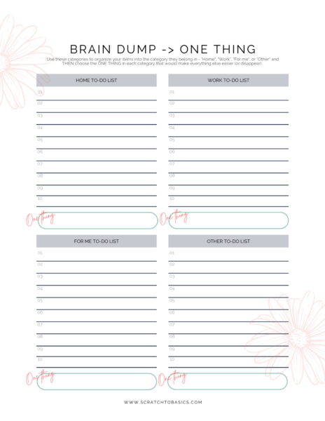 image of brain dump one thing to do list template