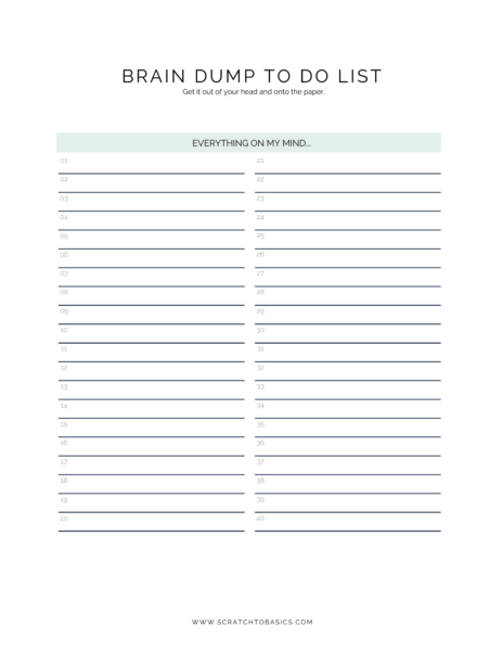 image of brain dump to do list template