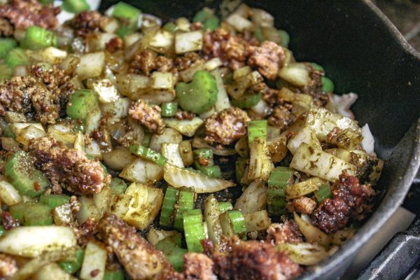 Ground pork with onions and celery