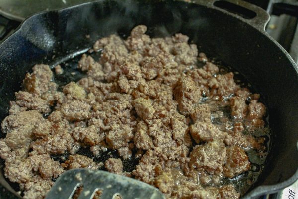 Ground pork cooked in skillet
