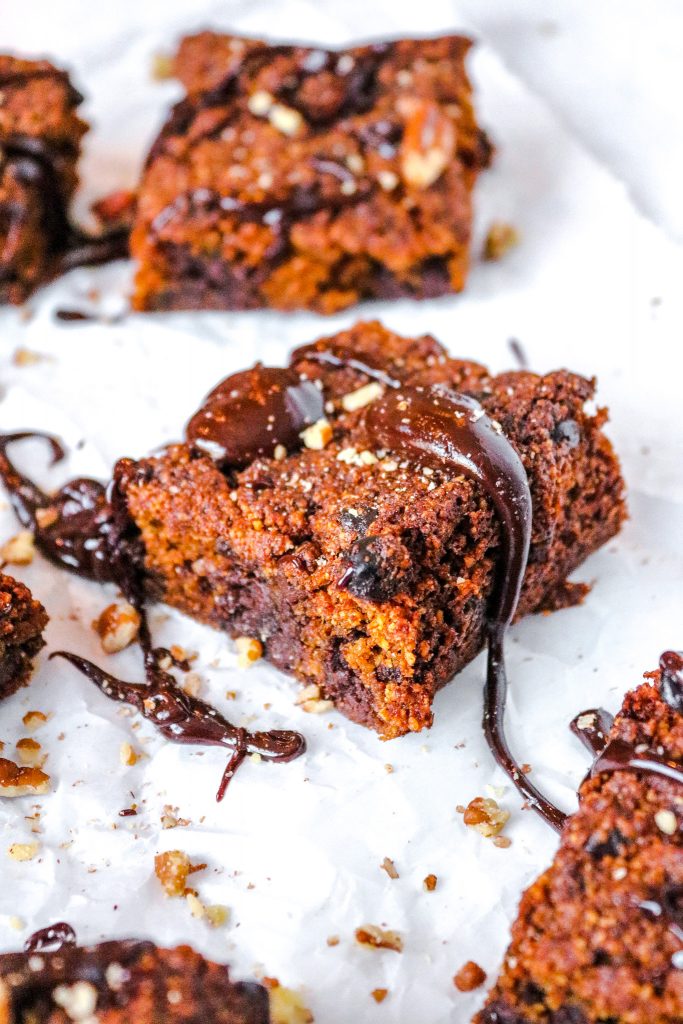 pumpkin brownies drizzled with white glaze