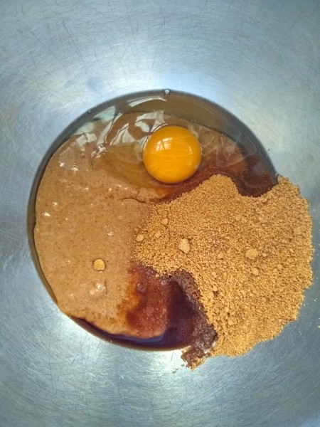 Wet ingredients in mixing bowl (no butter)